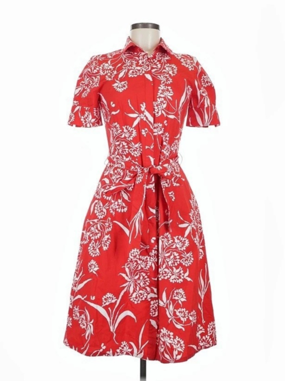 Carolina Herrera Floral Midi Dress in Red & White Size 6